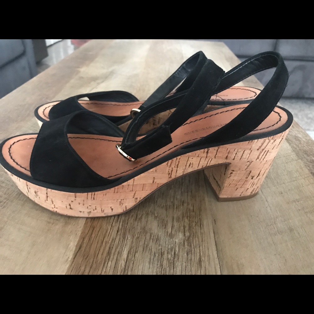 Diane von Furtsenberg Black Leather Cork Heels